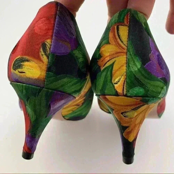 Joyce heels size 8 W silk floral 80s vintage - Picture 8 of 12